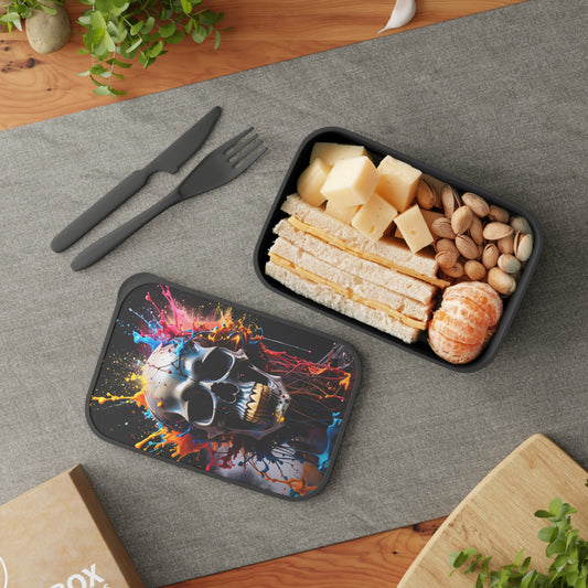 Vibrant Skull Bento Box with Utensils - Perfect for Lunches, Gifts, Halloween, Retro Style, Eco-Friendly Meal Prep