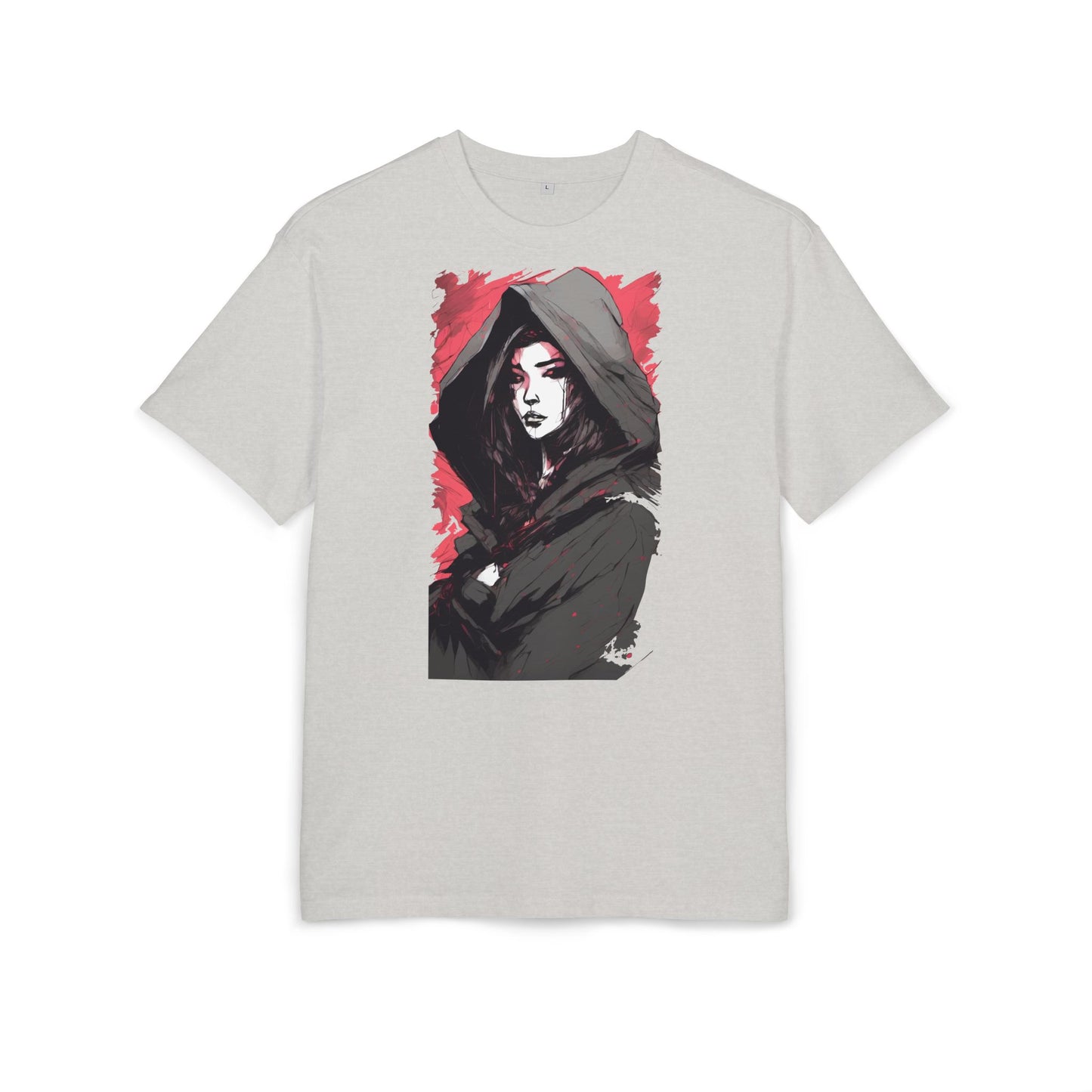 Artistic Oversize Tee with Hooded Character Design, Unisex Streetwear, Graphic Tee, Casual Wear, Unique Gift, Fashion Statement