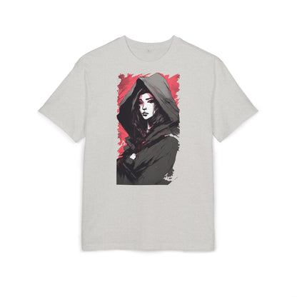 Artistic Oversize Tee with Hooded Character Design, Unisex Streetwear, Graphic Tee, Casual Wear, Unique Gift, Fashion Statement