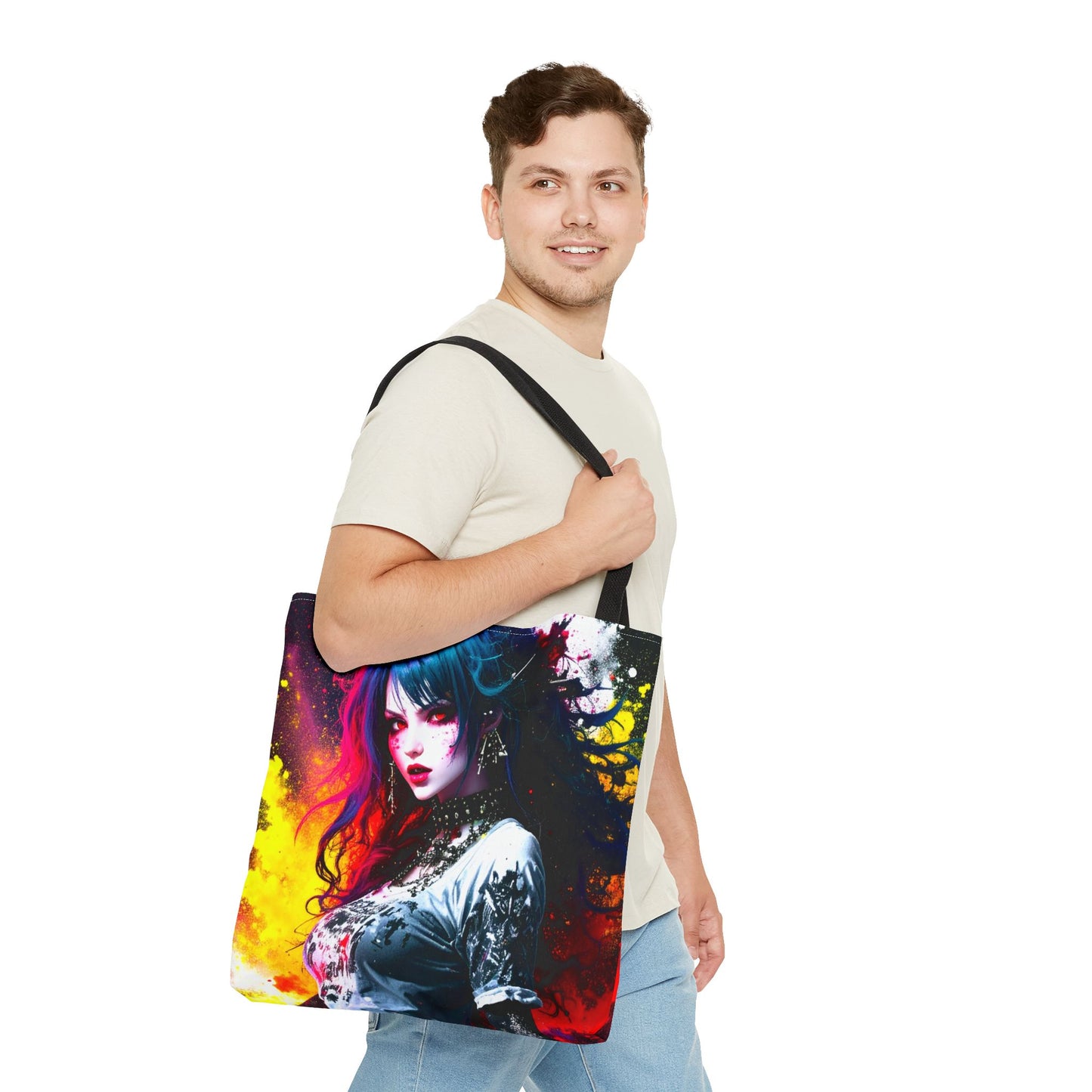 Vibrant Art Tote Bag, Gothic Chic Shopper, Colorful Beach Bag, Unique Gift for Her, Boho Style Tote, Festival Essential