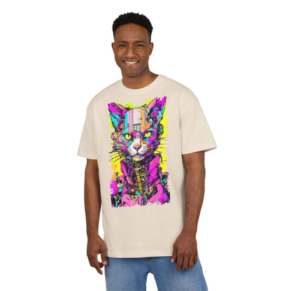 Colorful Cat Graphic Tee, Unisex Heavy Oversize T-Shirt, Funky Cat Art Shirt, Gift for Cat Lovers, Unique Casual Wear