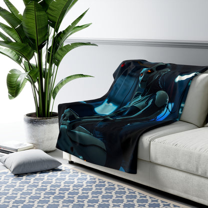 Cozy Cyberpunk Sherpa Fleece Blanket - Futuristic Design for Tech Lovers