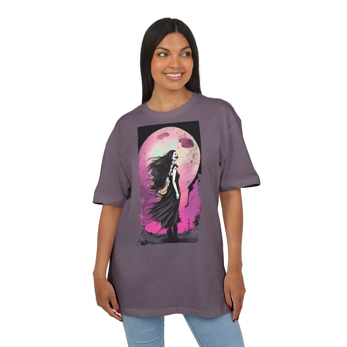 Unisex Heavy Oversize Tee with Moonlit Design, Graphic Tee for Night Lovers, Alternative Fashion, Halloween Shirt, Gift for Her