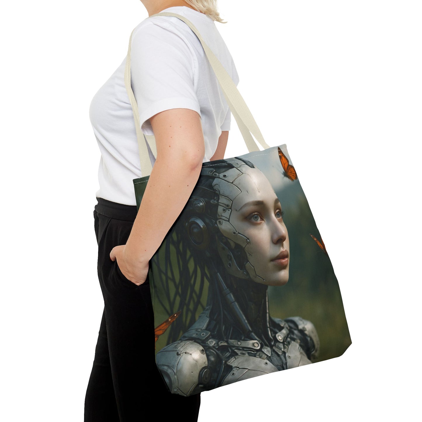 Futuristic Nature-Inspired Tote Bag, Eco-Friendly Bag, Gift for Tech Lovers, Reusable Shopping Bag, Art Tote for Nature Enthusiasts