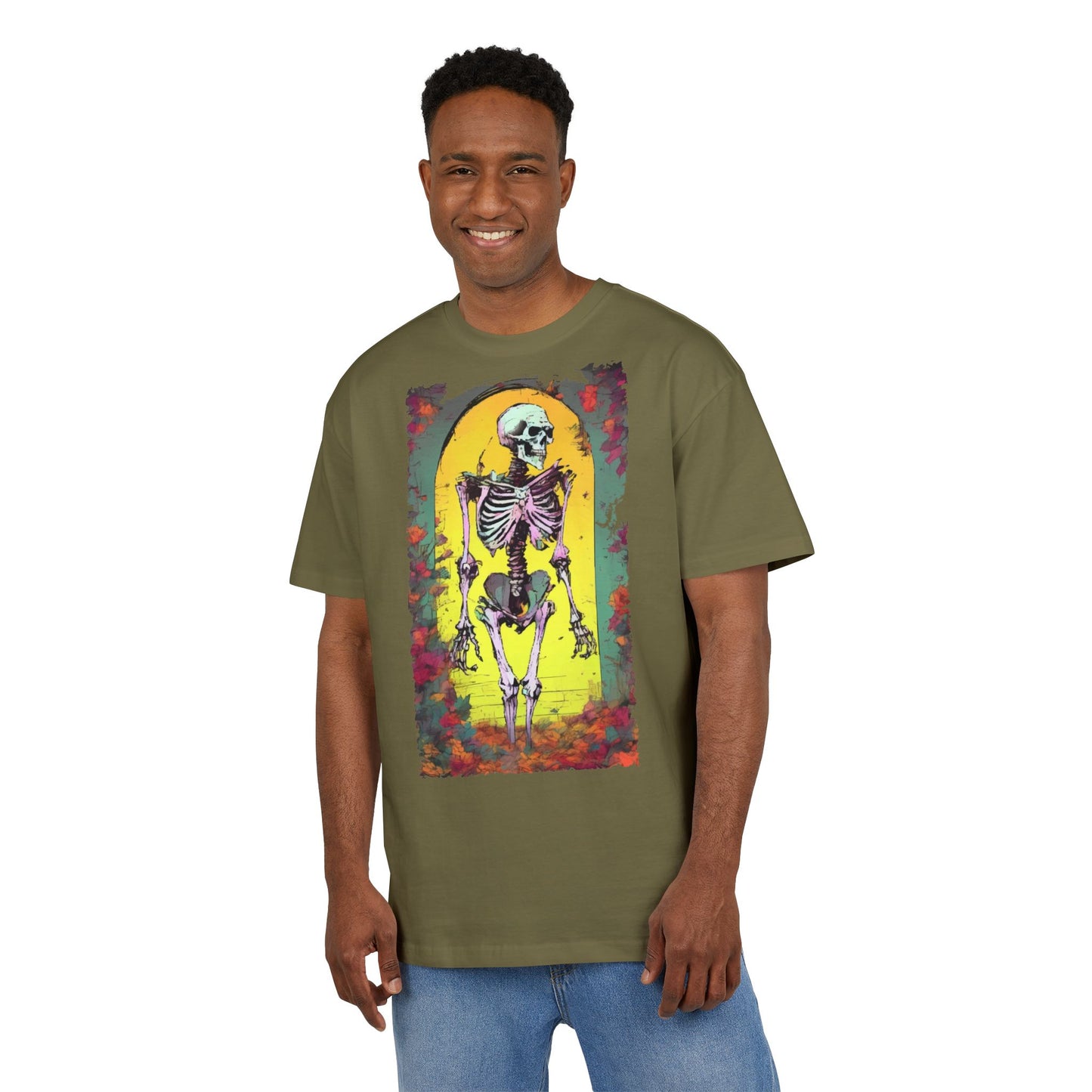 Skeleton Graphic Oversize Tee - Unisex Halloween Shirt, Comfortable Casual Wear, Spooky Vibes, Perfect for Parties and Everyday