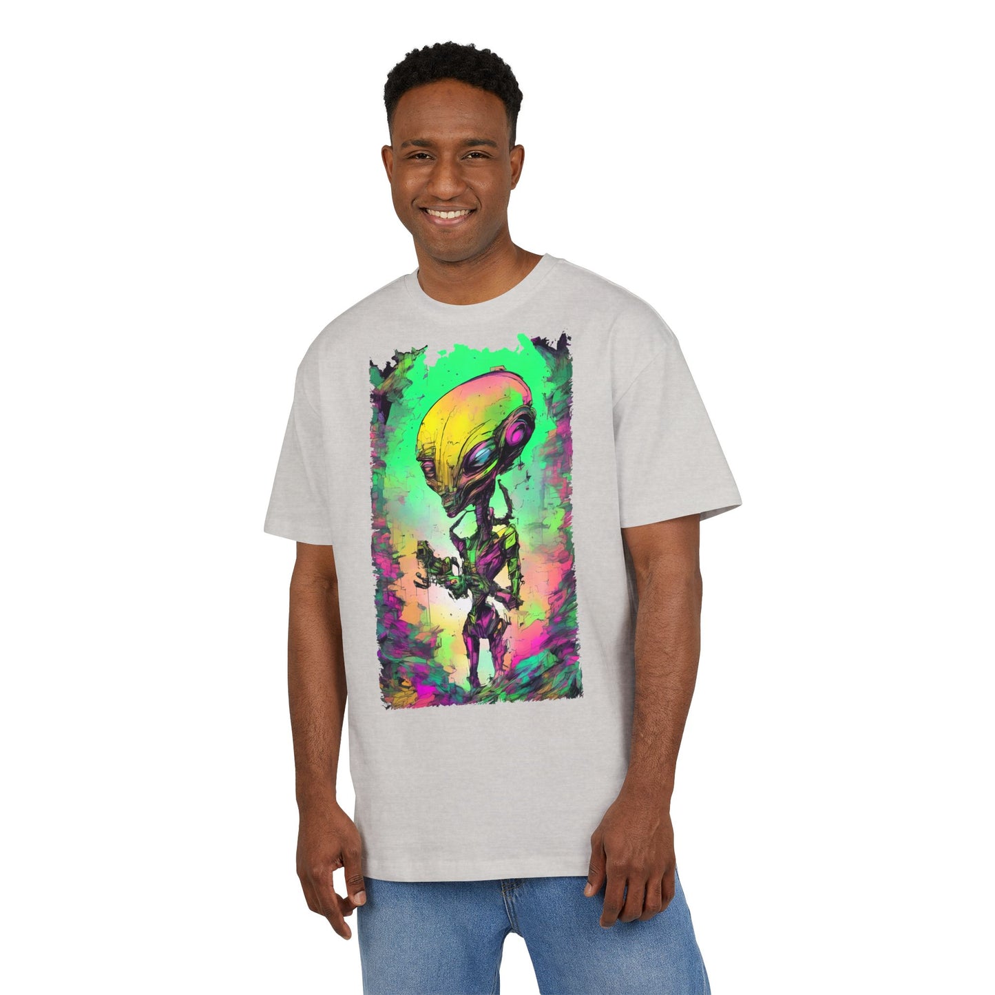 Cosmic Alien Art Tee - Unisex Heavy Oversize Tee, Retro Space Vibe Shirt, Gift for Sci-Fi Lovers, Casual Wear, Unique Graphic T-Shirt