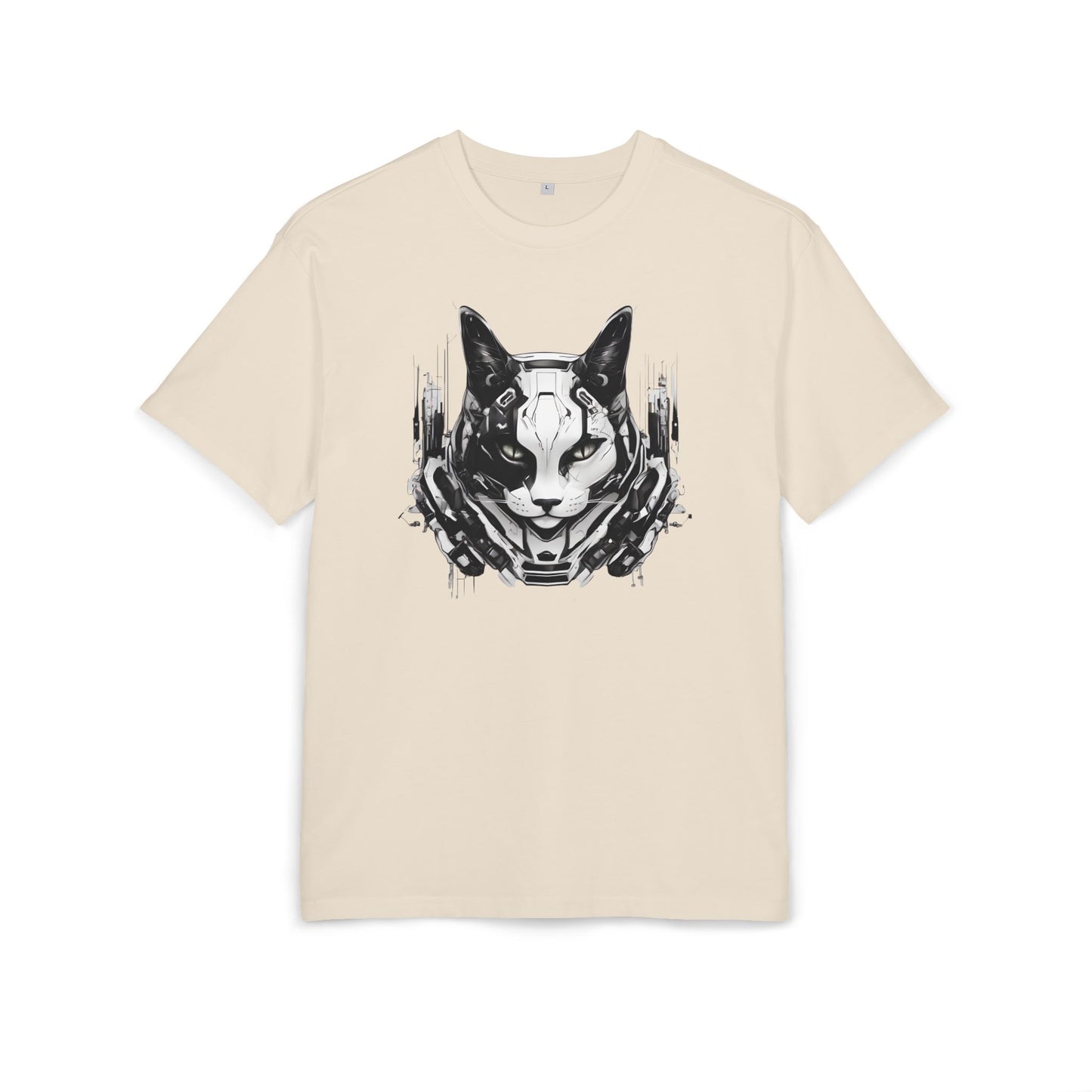 Cyber Cat Graphic Tee - Unisex Oversized T-Shirt, Cool Streetwear, Gift for Cat Lovers, Futuristic Design, Casual Everyday Wear