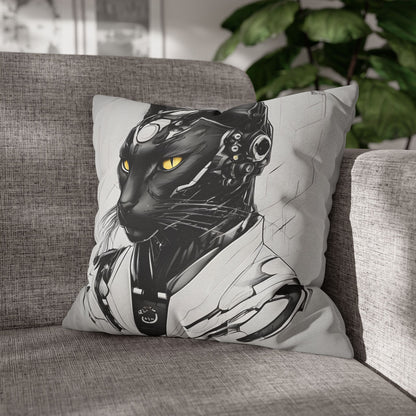 Square Pillowcase with Edgy Futuristic Cat Design