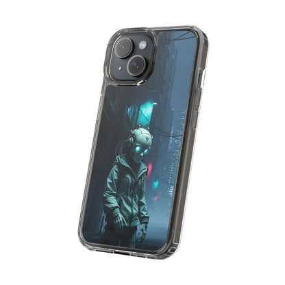 Futuristic Clear Phone Case with Neon City Design