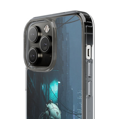 Futuristic Clear Phone Case with Neon City Design