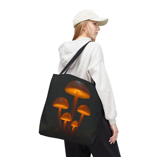 Illuminating Mushroom Tote Bag, Eco-Friendly Grocery Bag, Boho Chic Canvas Purse, Gift for Nature Lovers, Festival Tote