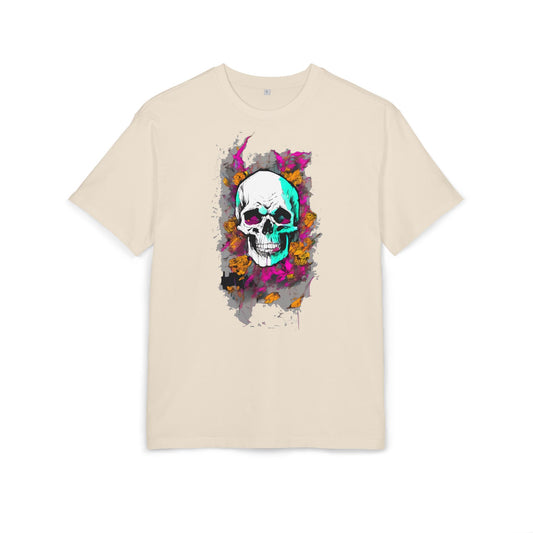 Skull Floral Oversized Tee, Gothic Graphic Shirt, Casual Streetwear, Unisex Halloween Apparel, Vintage Style T-Shirt