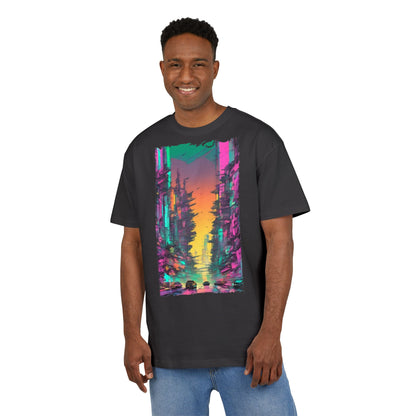 Vibrant Nature Sunset Unisex Oversize Tee, Cozy Graphic Shirt for Nature Lovers, Trendy Casual Wear, Gift for Friends, Summer Fashion