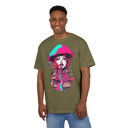 Vibrant Mushroom Art Unisex Heavy Oversize Tee, Funky T-Shirt, Artistic Casual Wear, Gift for Art Lovers, Unique Streetwear