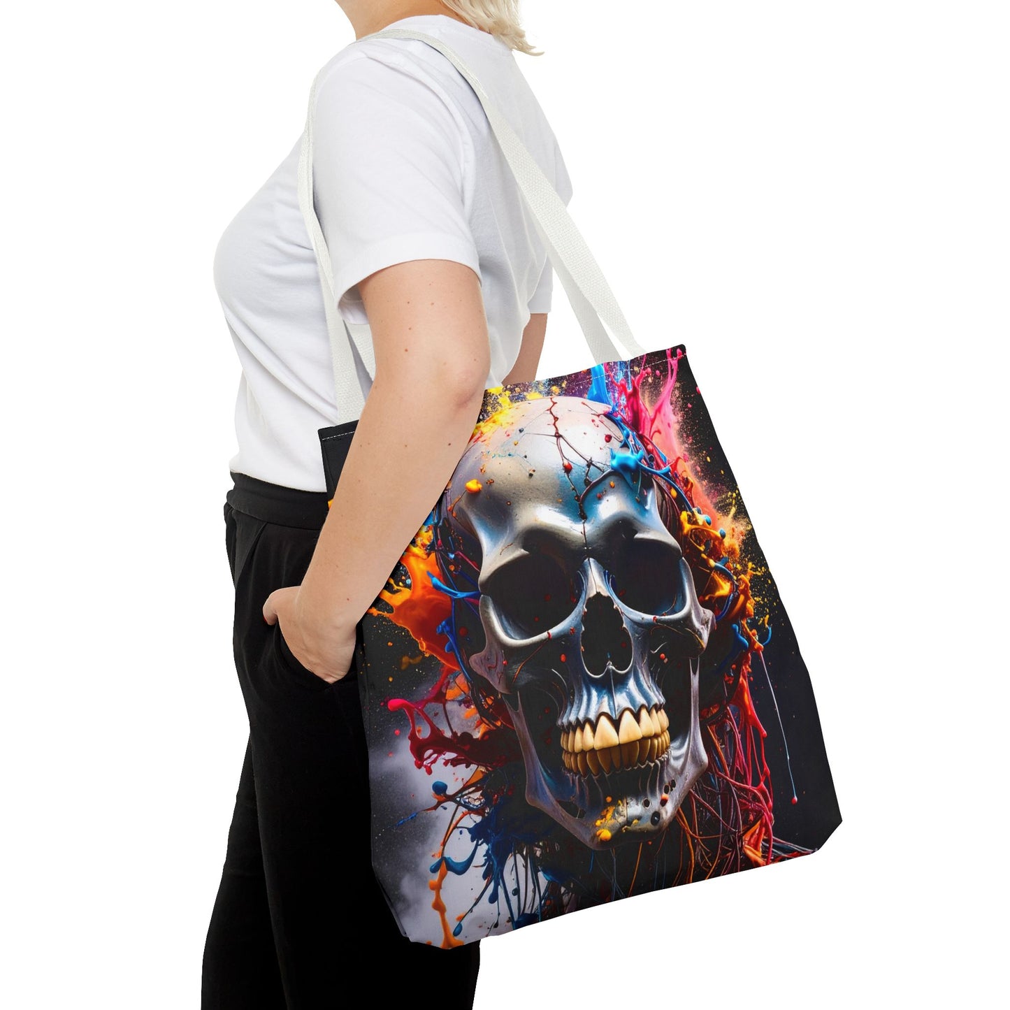 Vibrant Skull Tote Bag, Artistic Reusable Bag, Eco-Friendly Shopping Tote, Perfect Gift for Halloween, Gothic Style