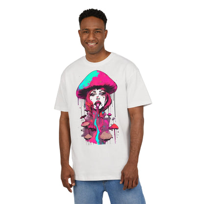 Vibrant Mushroom Art Unisex Heavy Oversize Tee, Funky T-Shirt, Artistic Casual Wear, Gift for Art Lovers, Unique Streetwear