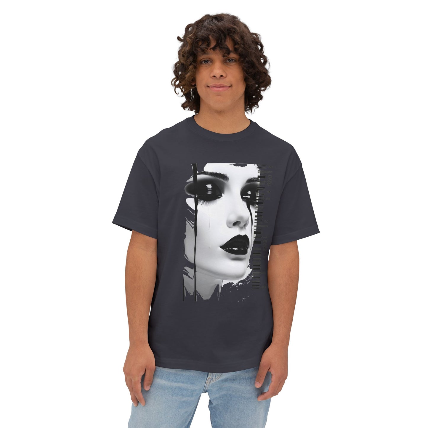 Chic Art Print Boxy Tee, Oversized Graphic T-Shirt, Fashionable Streetwear Top, Unique Women’s Cotton Tee, Casual Everyday Wear