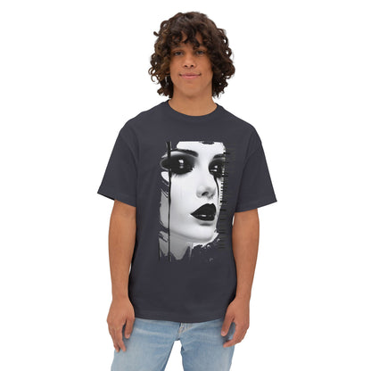 Chic Art Print Boxy Tee, Oversized Graphic T-Shirt, Fashionable Streetwear Top, Unique Women’s Cotton Tee, Casual Everyday Wear