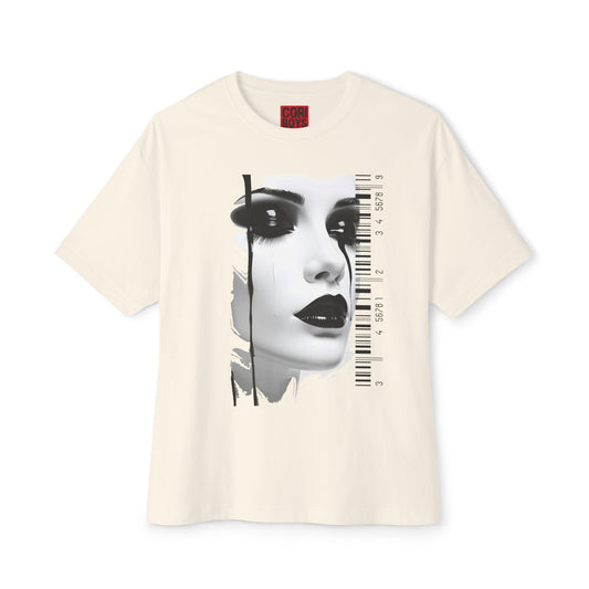 Chic Art Print Boxy Tee, Oversized Graphic T-Shirt, Fashionable Streetwear Top, Unique Women’s Cotton Tee, Casual Everyday Wear