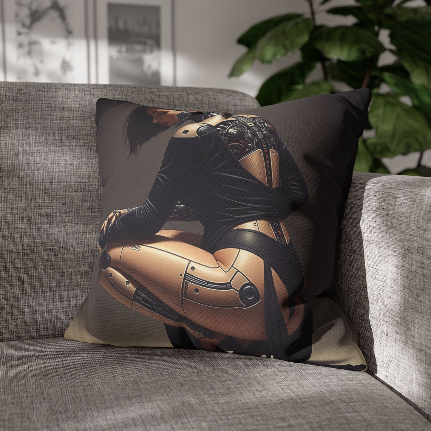 Futuristic Robot Art Pillowcase, Decorative Throw Pillow, Modern Home Decor, Gift for Tech Lovers, Cyberpunk Cushion Cover