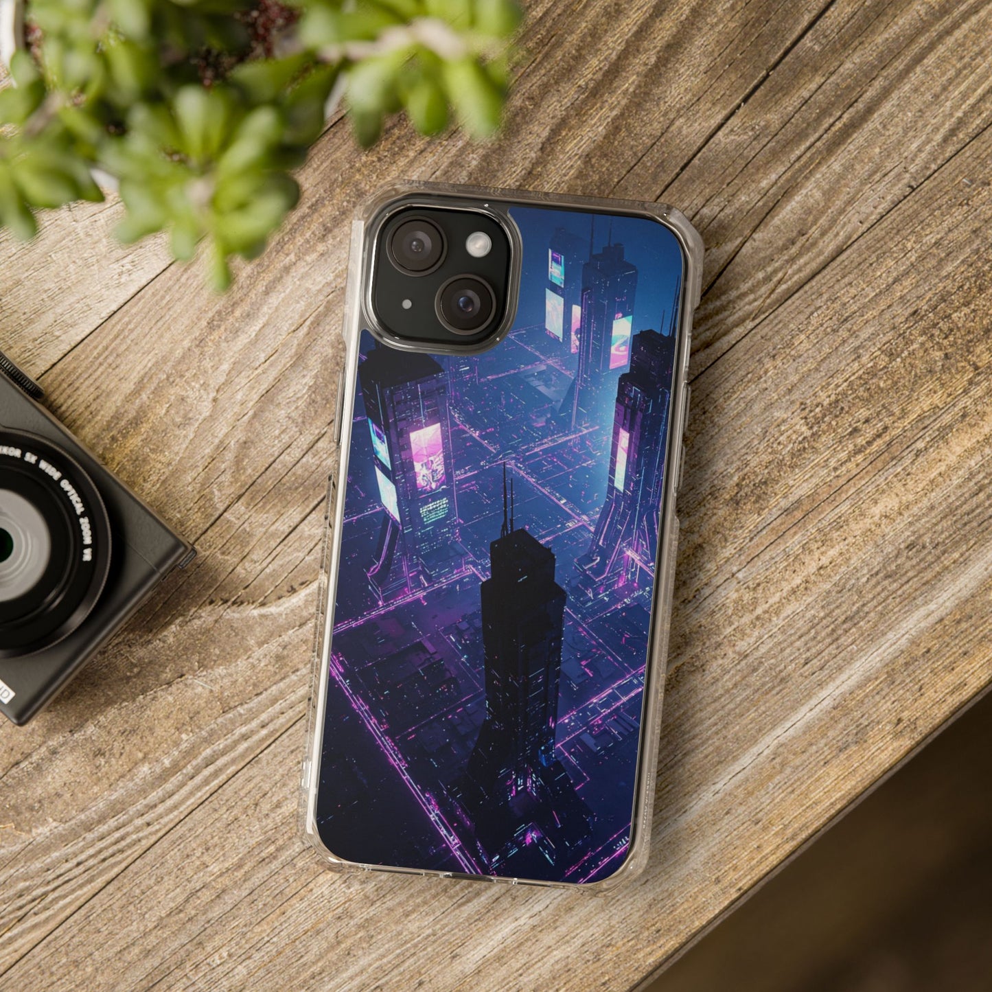 Futuristic Cityscape Phone Case, Customizable Clear Impact Case, Gift for Tech Lovers, Unique Phone Accessory, Aesthetic Cell Phone Cover