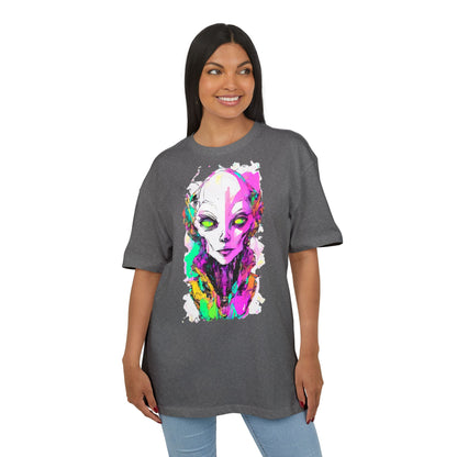 Colorful Alien Graphic Unisex Heavy Oversize Tee | Casual Streetwear, Gift for UFO Enthusiasts, Statement Tee, Festival Wear, Unique Art Tee
