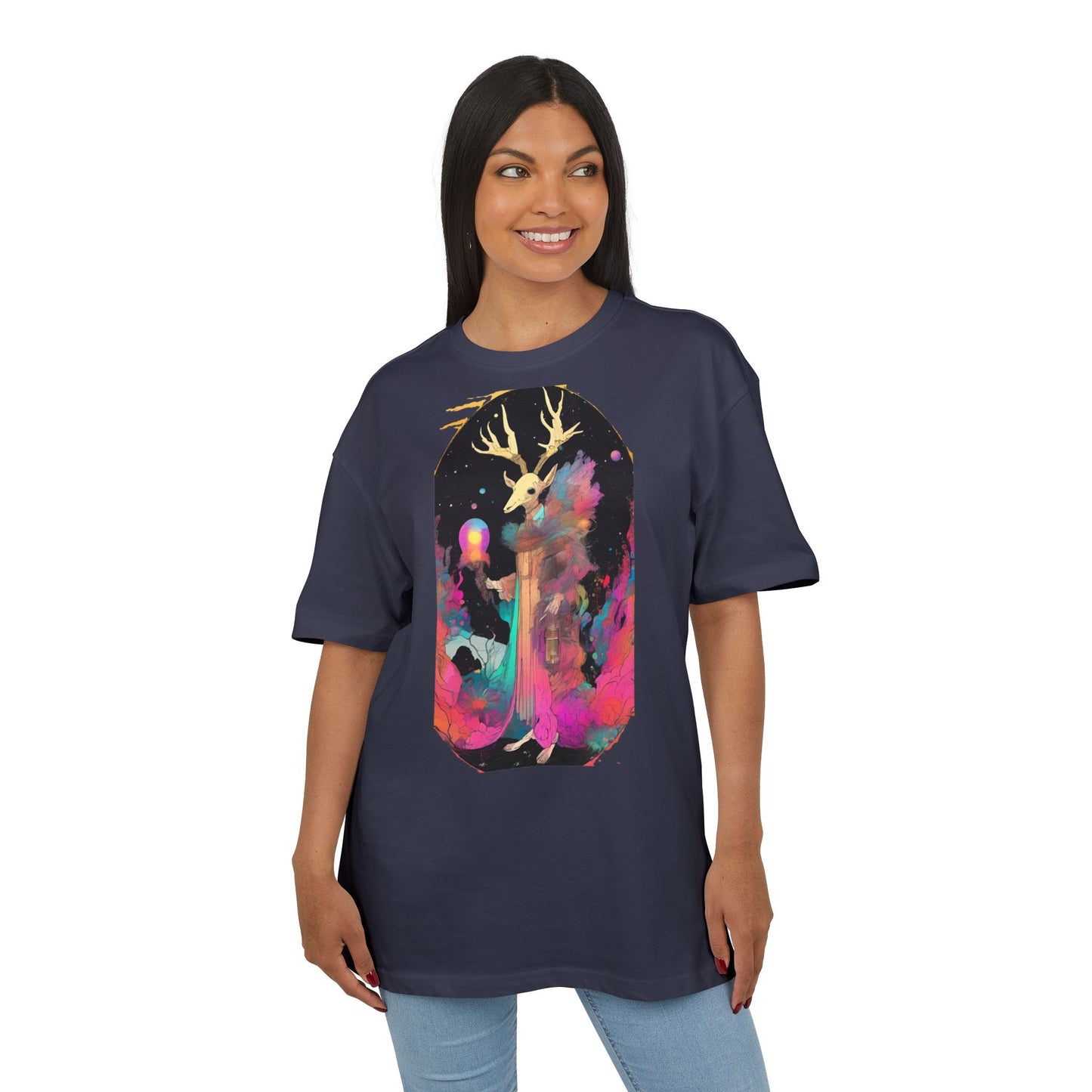 Cosmic Stag Unisex Oversize Tee | Bohemian Vibe T-Shirt, Fantasy Apparel, Unique Gift, Art-Inspired Fashion, Summer Style