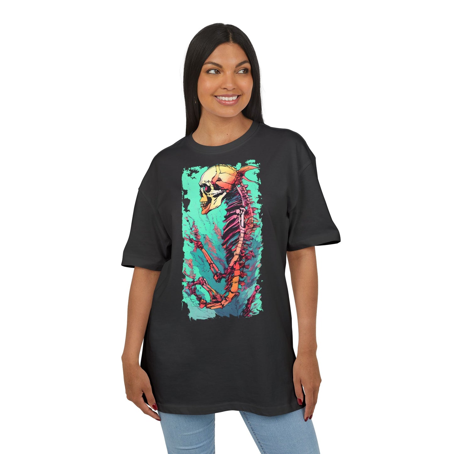 Colorful Skeleton Art Unisex Heavy Oversize Tee | Graphic Tee, Skeleton Shirt, Artsy Gift, Halloween Apparel, Trendy Streetwear