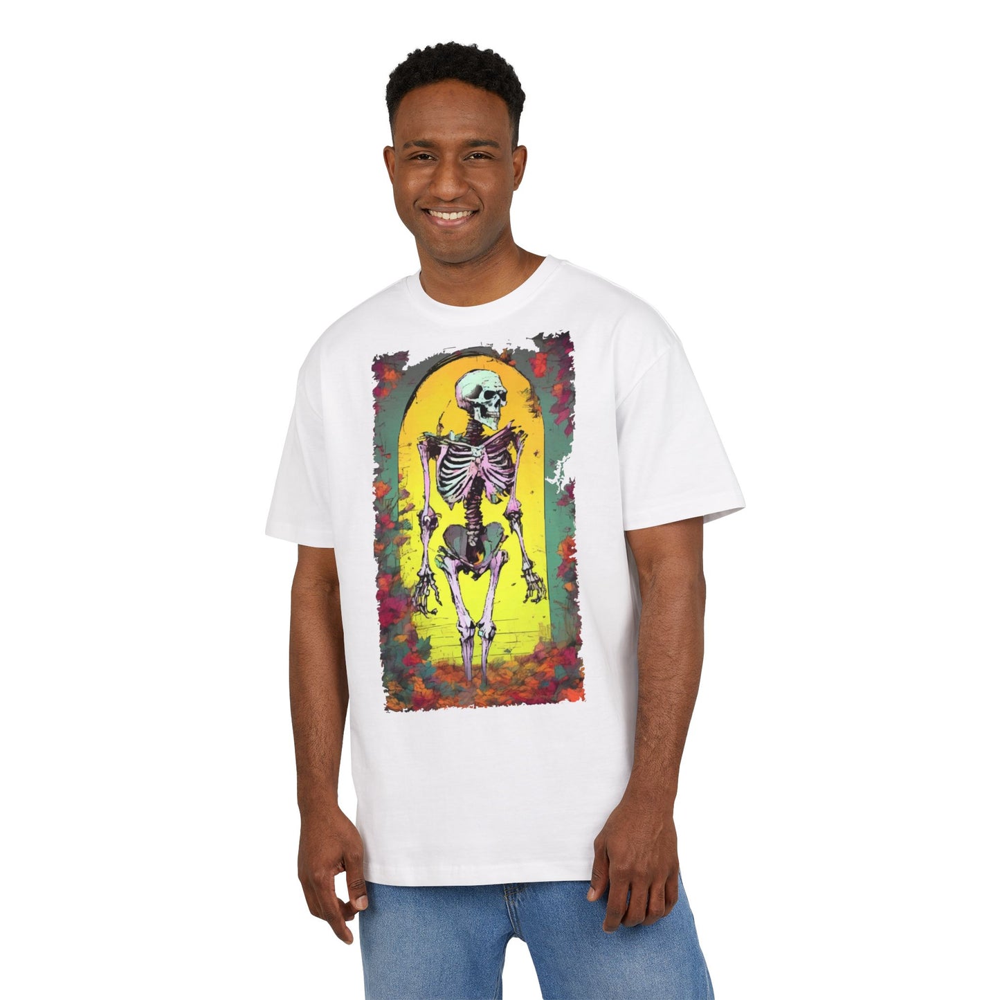 Skeleton Graphic Oversize Tee - Unisex Halloween Shirt, Comfortable Casual Wear, Spooky Vibes, Perfect for Parties and Everyday