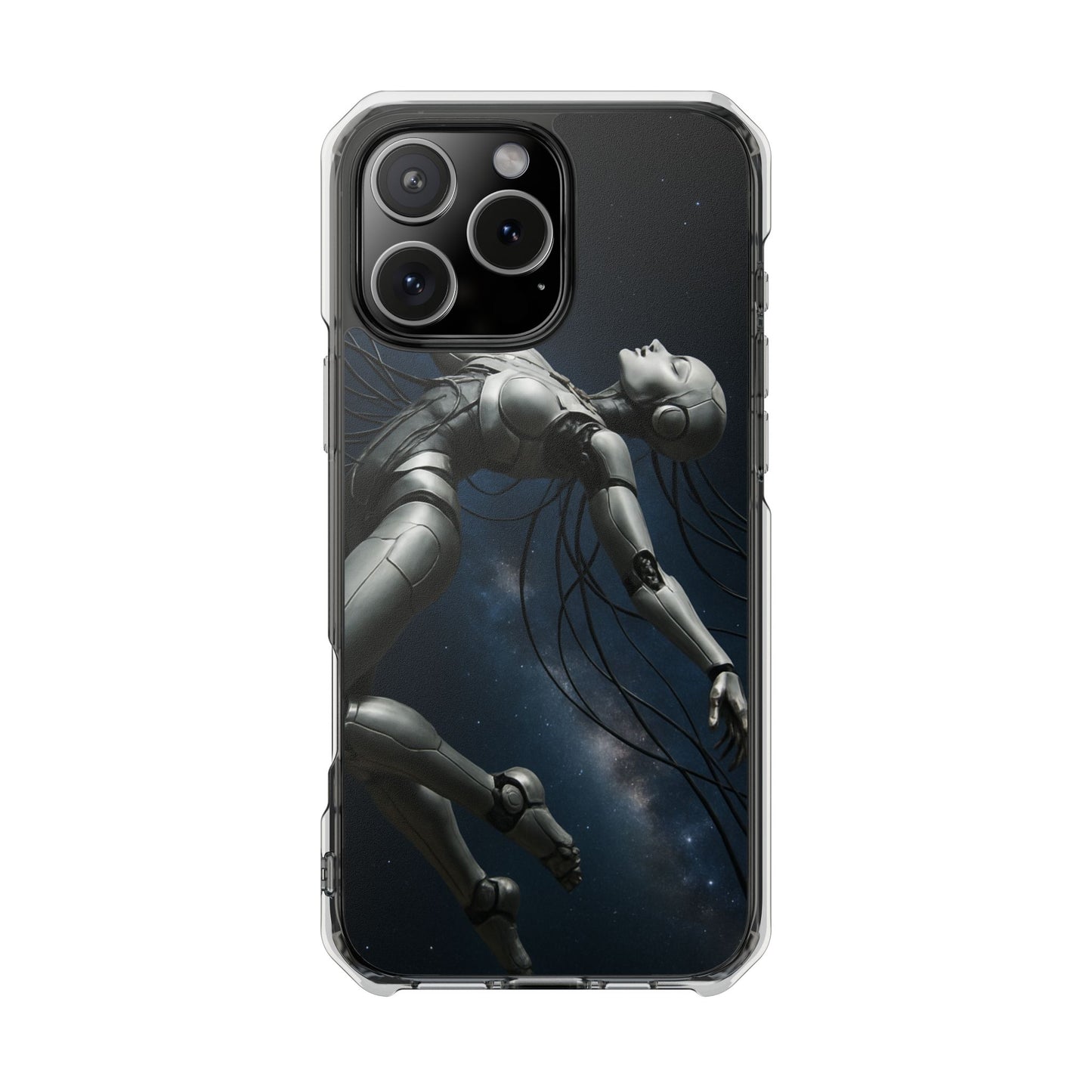 Futuristic Phone Case, Artistic Clear Impact Case for Tech Lovers, Robot Design Phone Cover, Unique Gift for Geeks, Space Theme