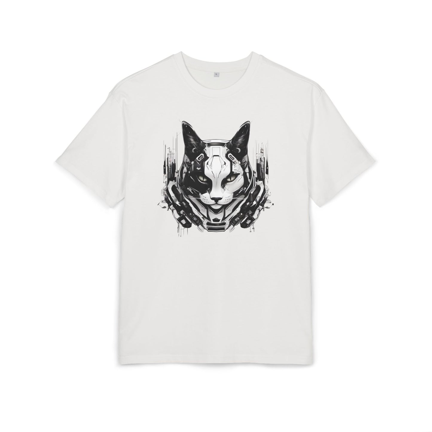 Cyber Cat Graphic Tee - Unisex Oversized T-Shirt, Cool Streetwear, Gift for Cat Lovers, Futuristic Design, Casual Everyday Wear