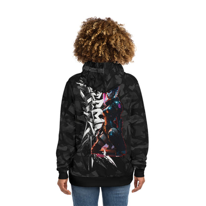 Stylish Urban Hoodie, Cyberpunk Fashion Sweater, Graphic Sweatshirt, Trendy Outerwear, AOP Pullover, Streetwear Apparel