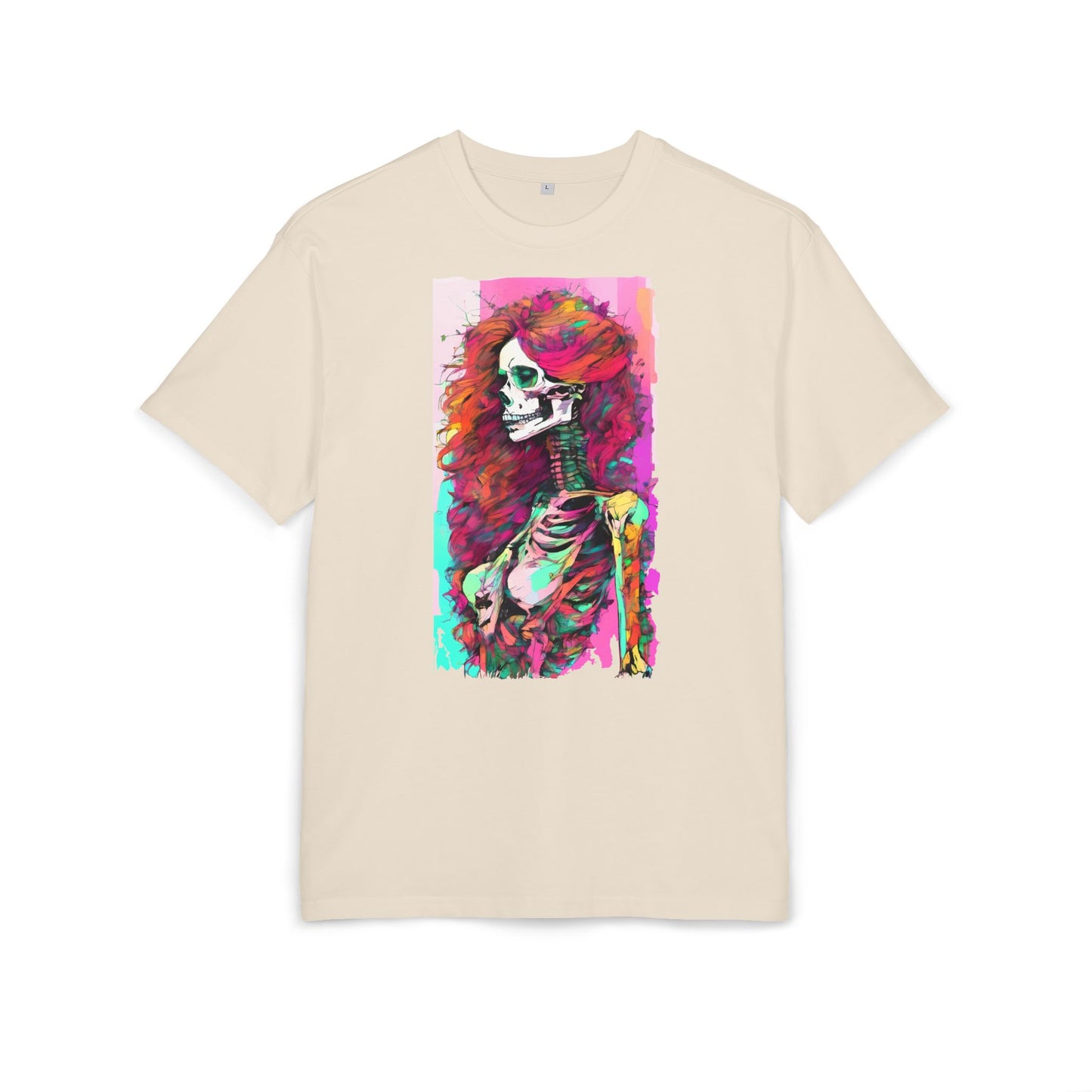 Vibrant Skeleton Art Unisex Heavy Oversize Tee, Halloween Shirt, Statement Tee, Graphic Tee, Casual Wear, Gift