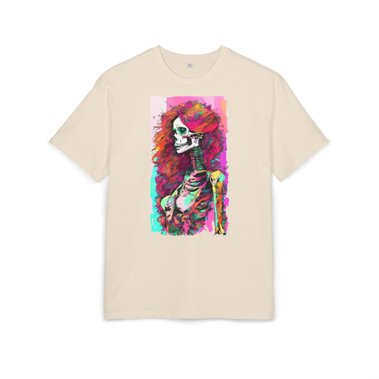 Vibrant Skeleton Art Unisex Heavy Oversize Tee, Halloween Shirt, Statement Tee, Graphic Tee, Casual Wear, Gift