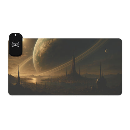 LED Gaming Mouse Pad with Wireless Charging Station - Cosmic Design, Gaming Setup, Home Office Accessory, Desk Decor, Gift for Gamers