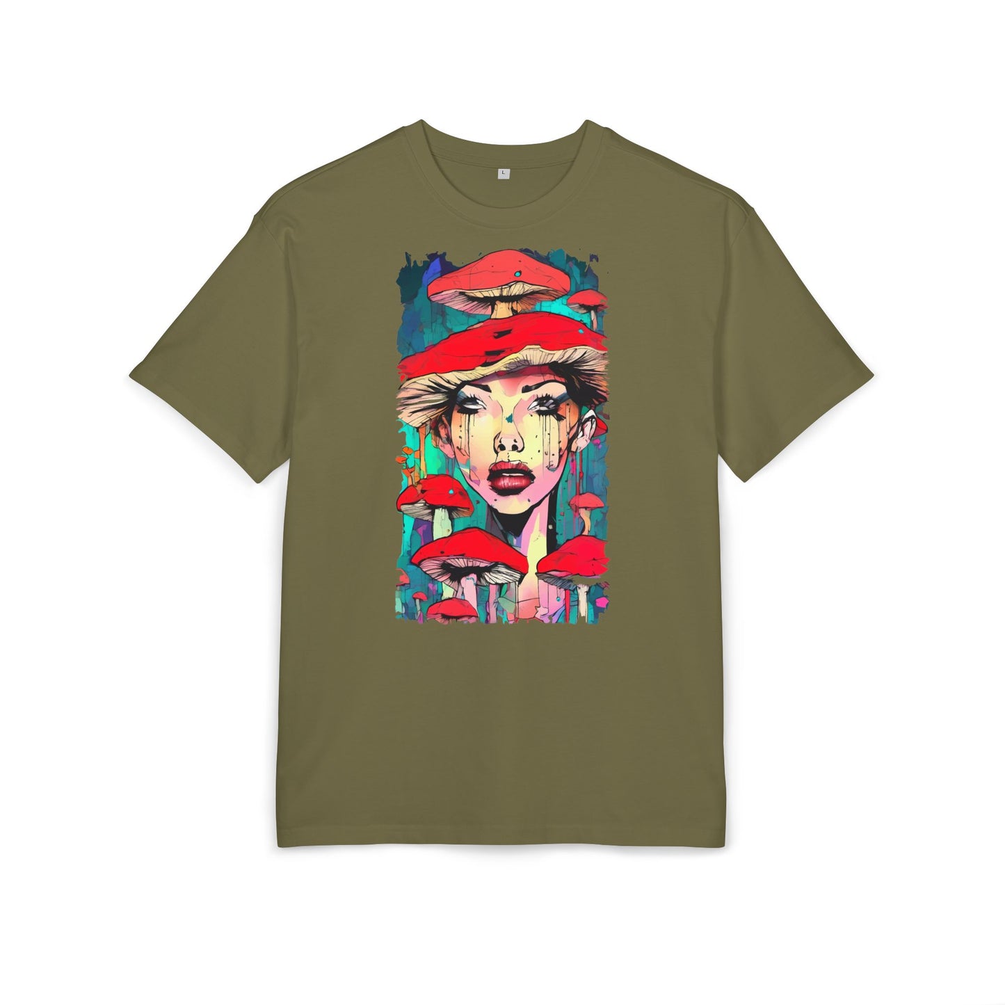 Colorful Art Tee, Unisex Heavy Oversize Tee with Mushroom Design, Casual Wear, Graphic Shirt, Gift for Art Lovers, Streetwear Style