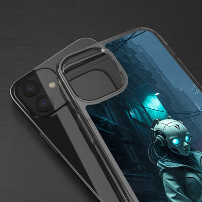 Futuristic Clear Phone Case with Neon City Design