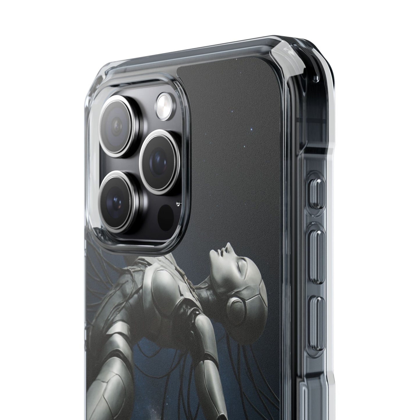 Futuristic Phone Case, Artistic Clear Impact Case for Tech Lovers, Robot Design Phone Cover, Unique Gift for Geeks, Space Theme