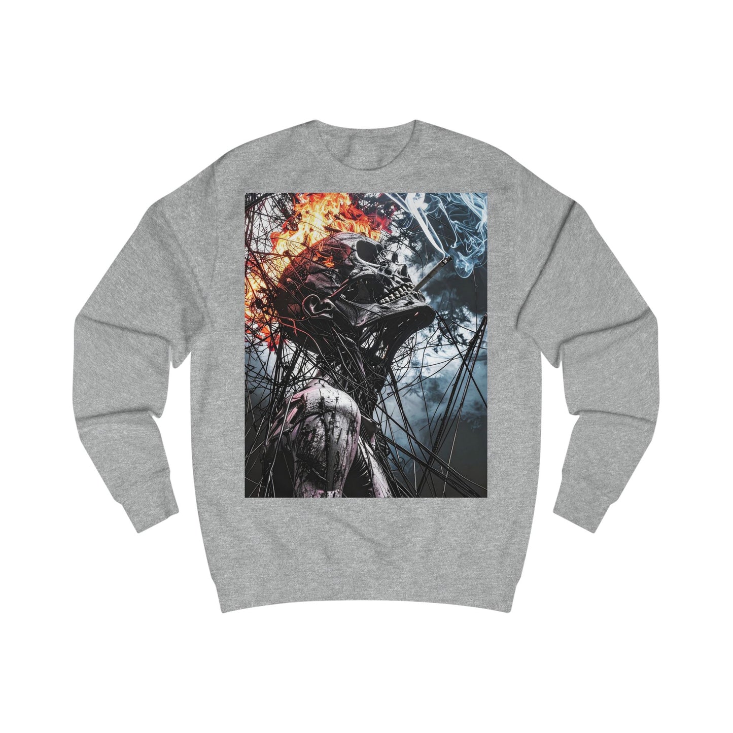 Flame Skull Sweatshirt - Unisex Graphic Apparel for Horror Lovers, Gift for Halloween, Casual Streetwear, Cozy Layering