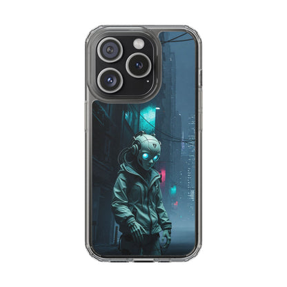 Futuristic Clear Phone Case with Neon City Design