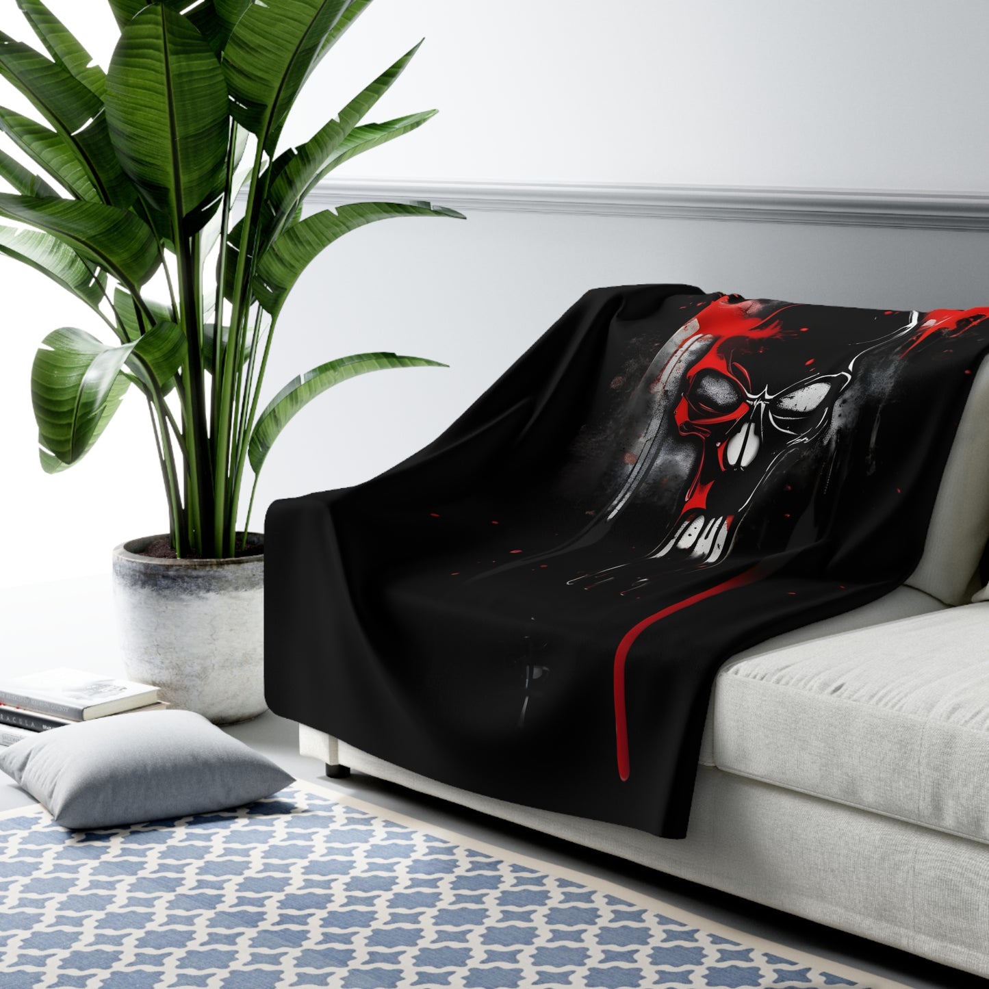 Sherpa Fleece Blanket with Dark Skull Horror Design