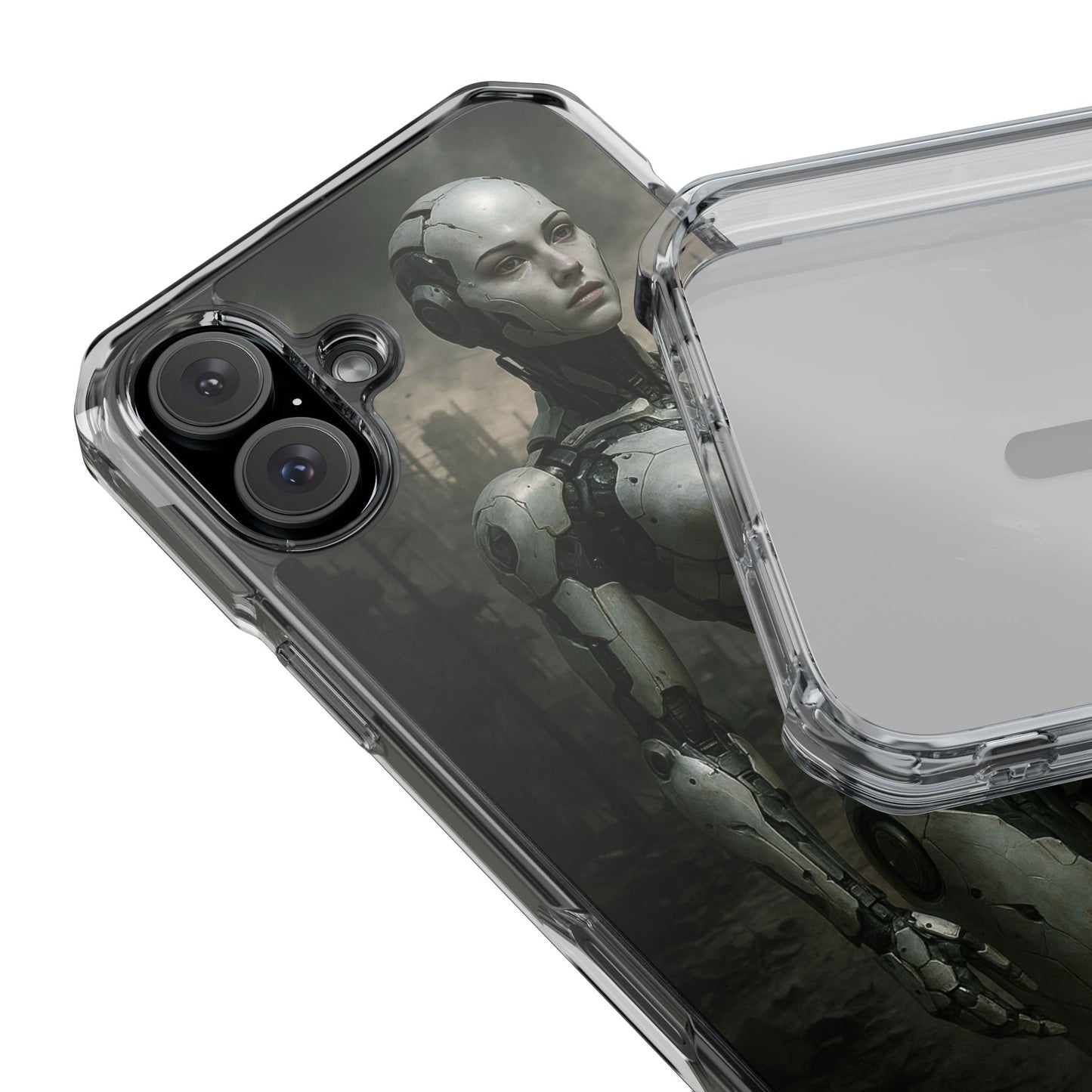 Futuristic Phone Case, Clear Impact Case with Sci-Fi Design, Smartphone Protection, Cyberpunk Aesthetic, Gift for Tech Lovers
