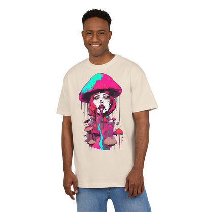 Vibrant Mushroom Art Unisex Heavy Oversize Tee, Funky T-Shirt, Artistic Casual Wear, Gift for Art Lovers, Unique Streetwear