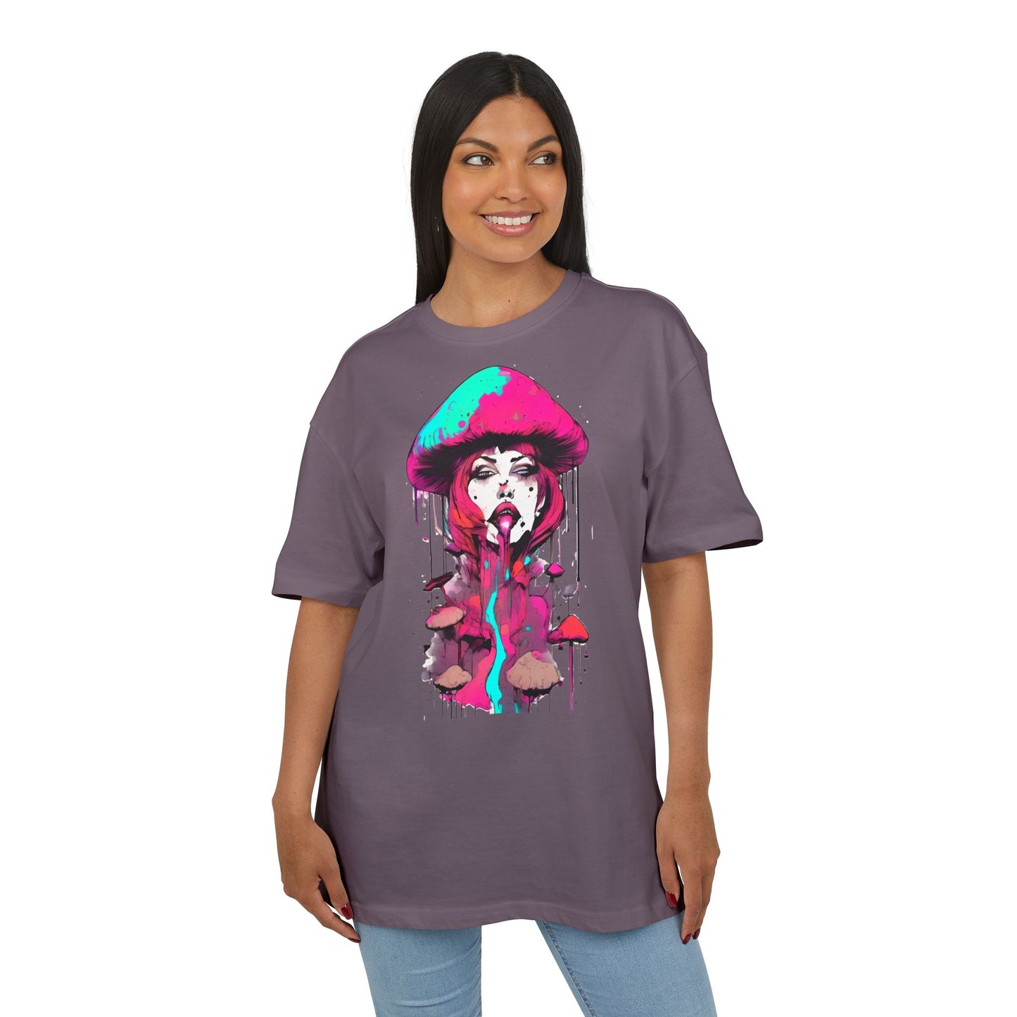Vibrant Mushroom Art Unisex Heavy Oversize Tee, Funky T-Shirt, Artistic Casual Wear, Gift for Art Lovers, Unique Streetwear