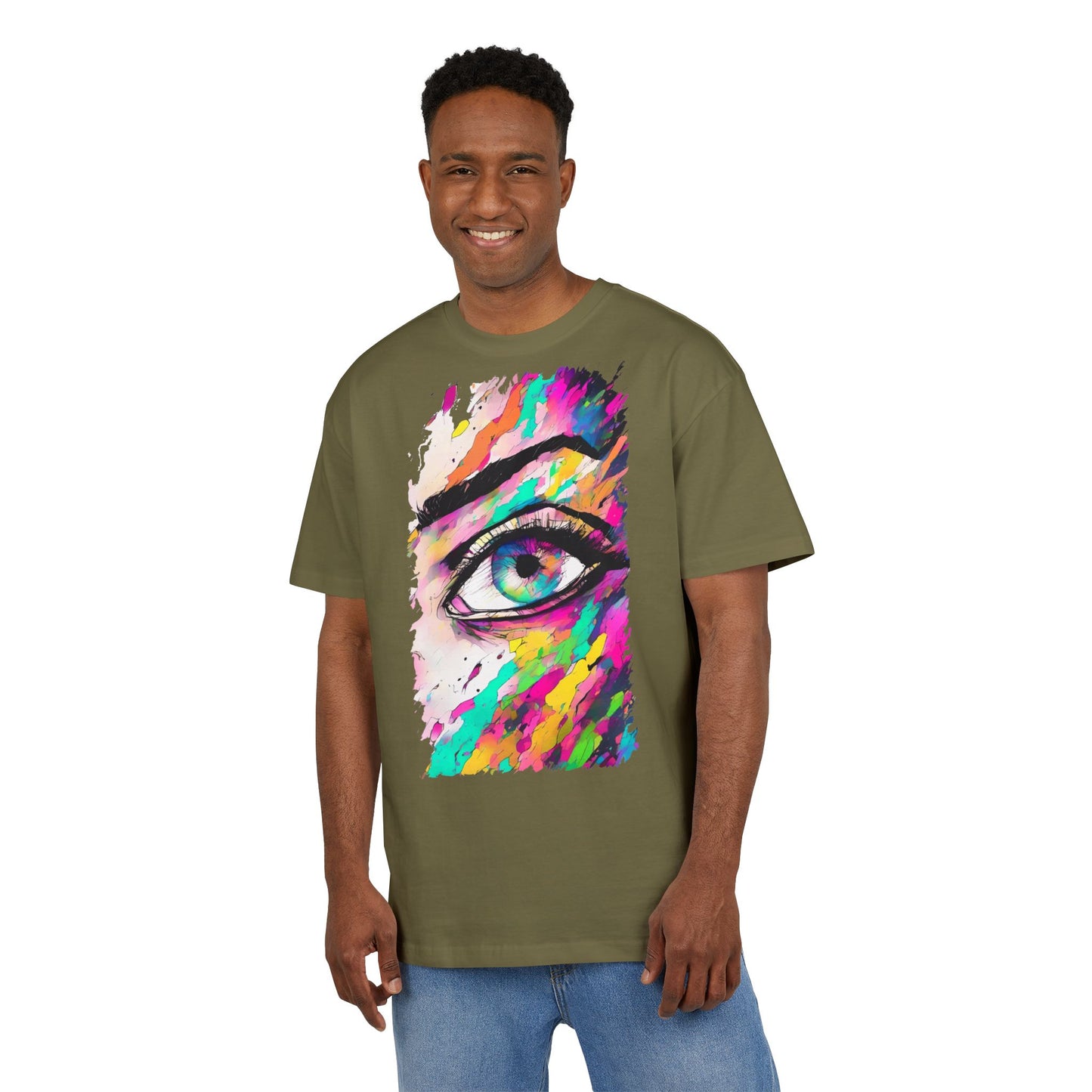 Colorful Eye Graphic Unisex Heavy Oversize Tee, Artistic T-Shirt, Casual Wear, Gift for Art Lovers, Streetwear Trends, Vibrant Style