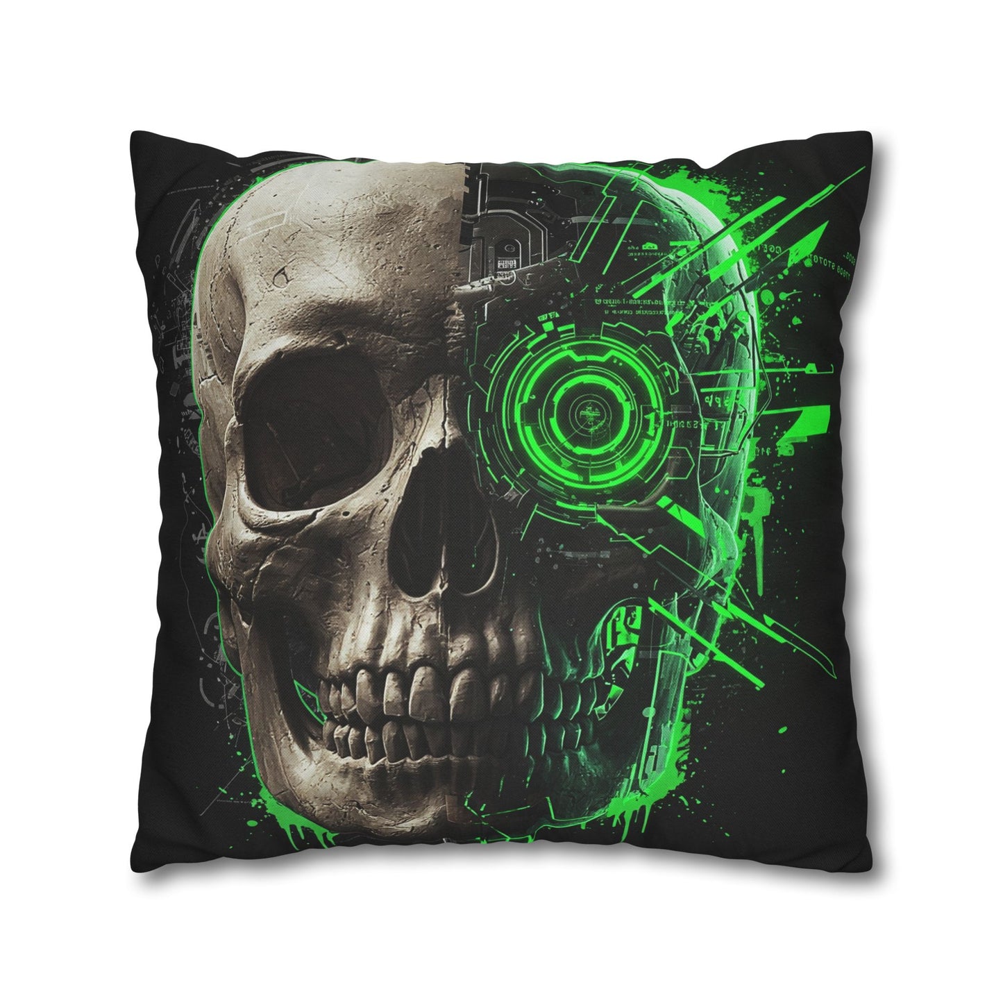 Futuristic Skull Pillowcase | Gothic Decor, Cyberpunk Home Accessories, Unique Gift, Halloween Decor, Throw Pillow