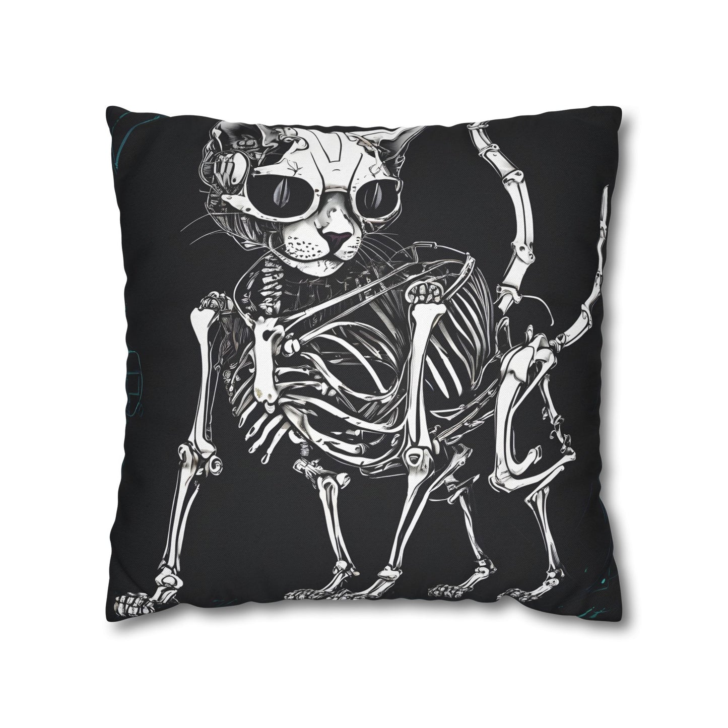 Square Pillowcase with Edgy Skeleton Cat Design