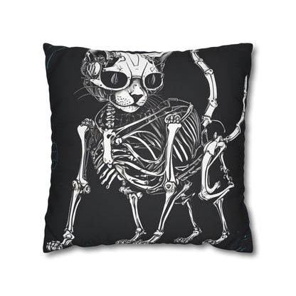 Square Pillowcase with Edgy Skeleton Cat Design