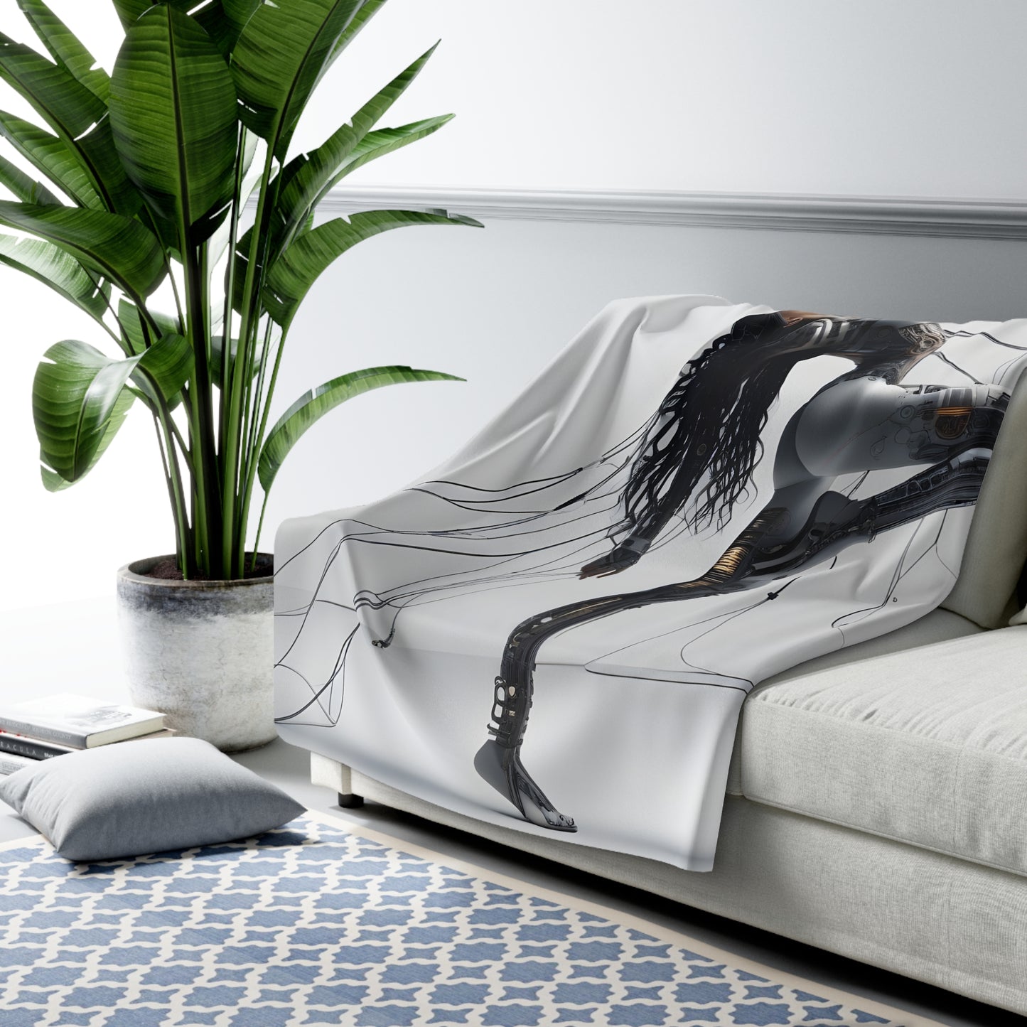 Sherpa Fleece Blanket with Futuristic Cyber Design
