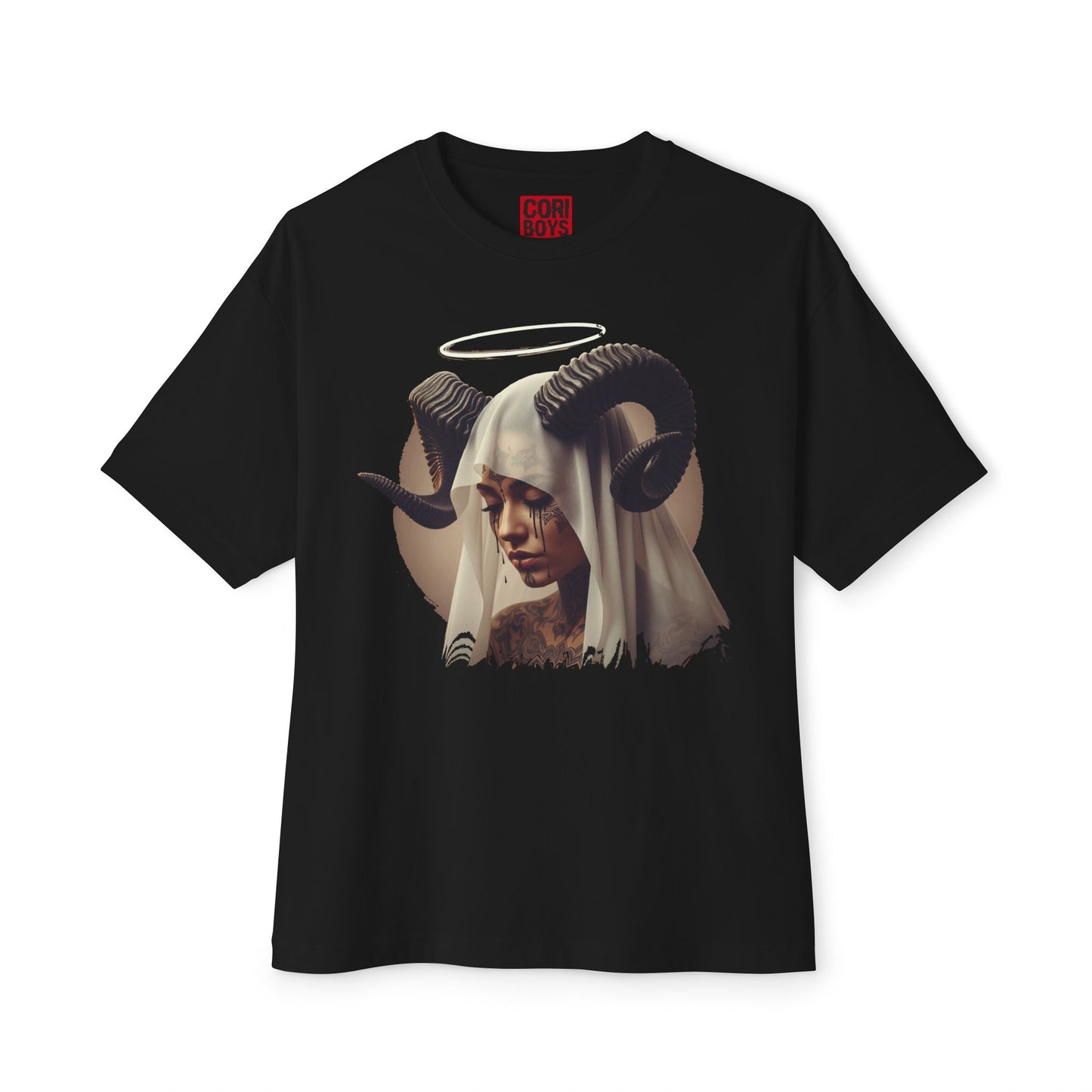 Mystical Ram Graphic Tee, Unisex Oversized Boxy Tee, Statement T-Shirt, Boho Chic Shirt, Art-Inspired Fashion, Comfortable Everyday Wear